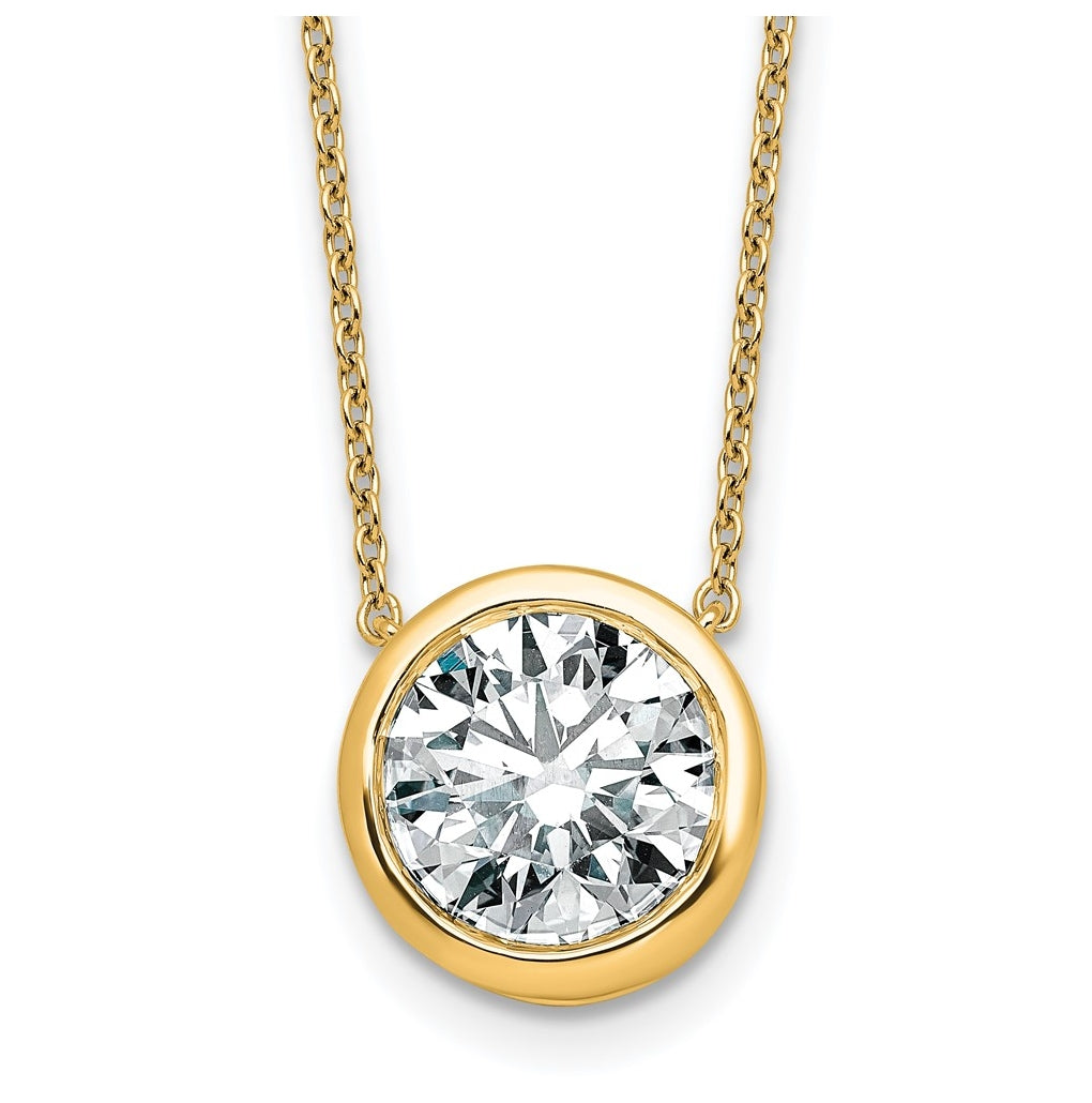 14k Yellow Gold 4 carat Certified Lab Grown Diamond VS+ F+ Round Complete Bezel Set 18 inch Necklace