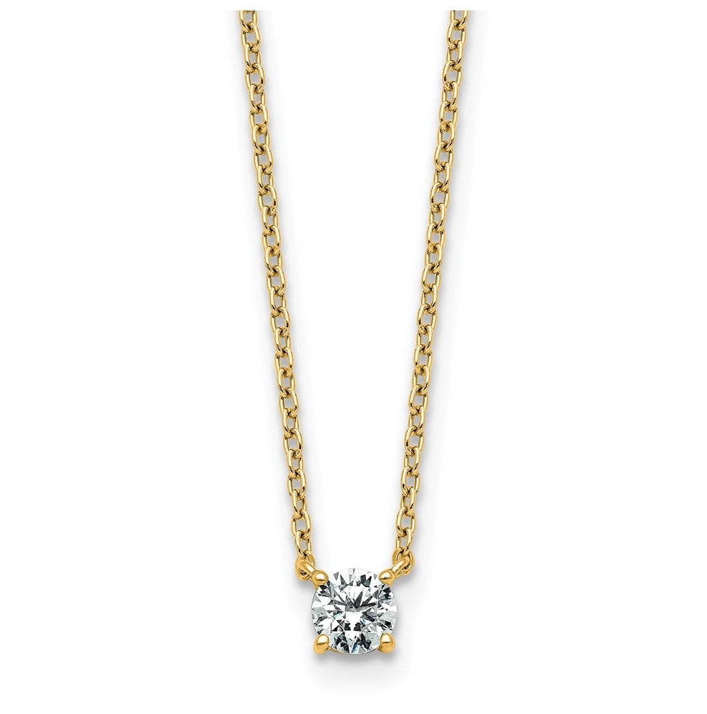 14K Yellow Or White Gold Lab Grown Diamond VS+ F+ Round Complete Four Prong 18 inch Solitaire Necklace