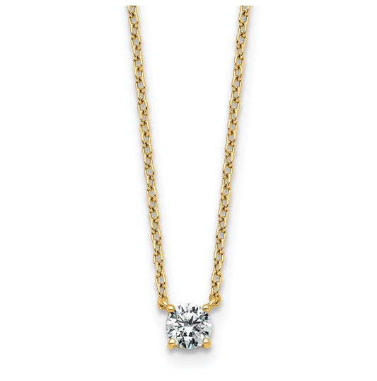 14K Yellow Or White Gold Lab Grown Diamond VS+ F+ Round Complete Four Prong 18 inch Solitaire Necklace