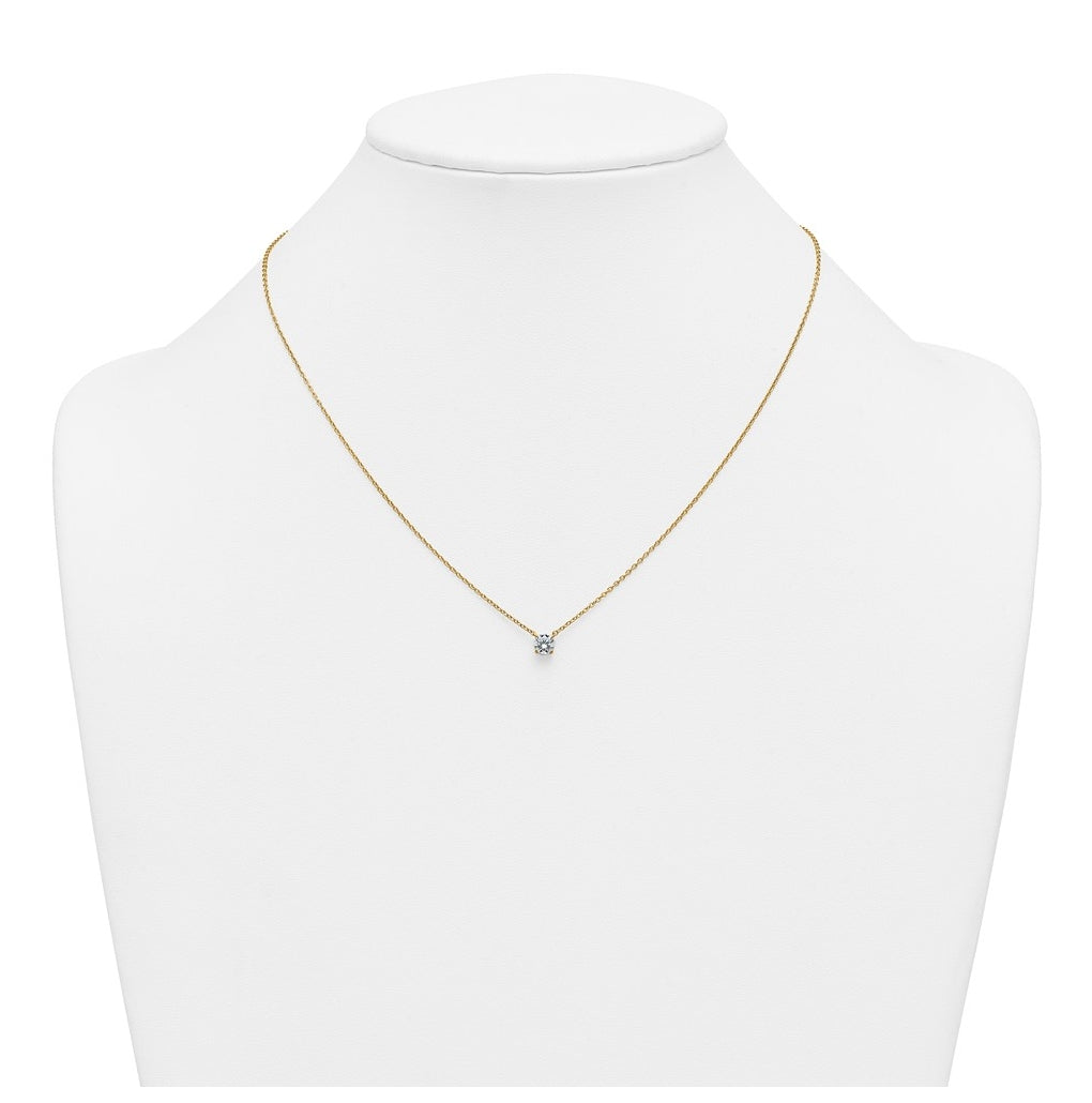 14K Yellow Or White Gold Lab Grown Diamond VS+ F+ Round Complete Four Prong 18 inch Solitaire Necklace