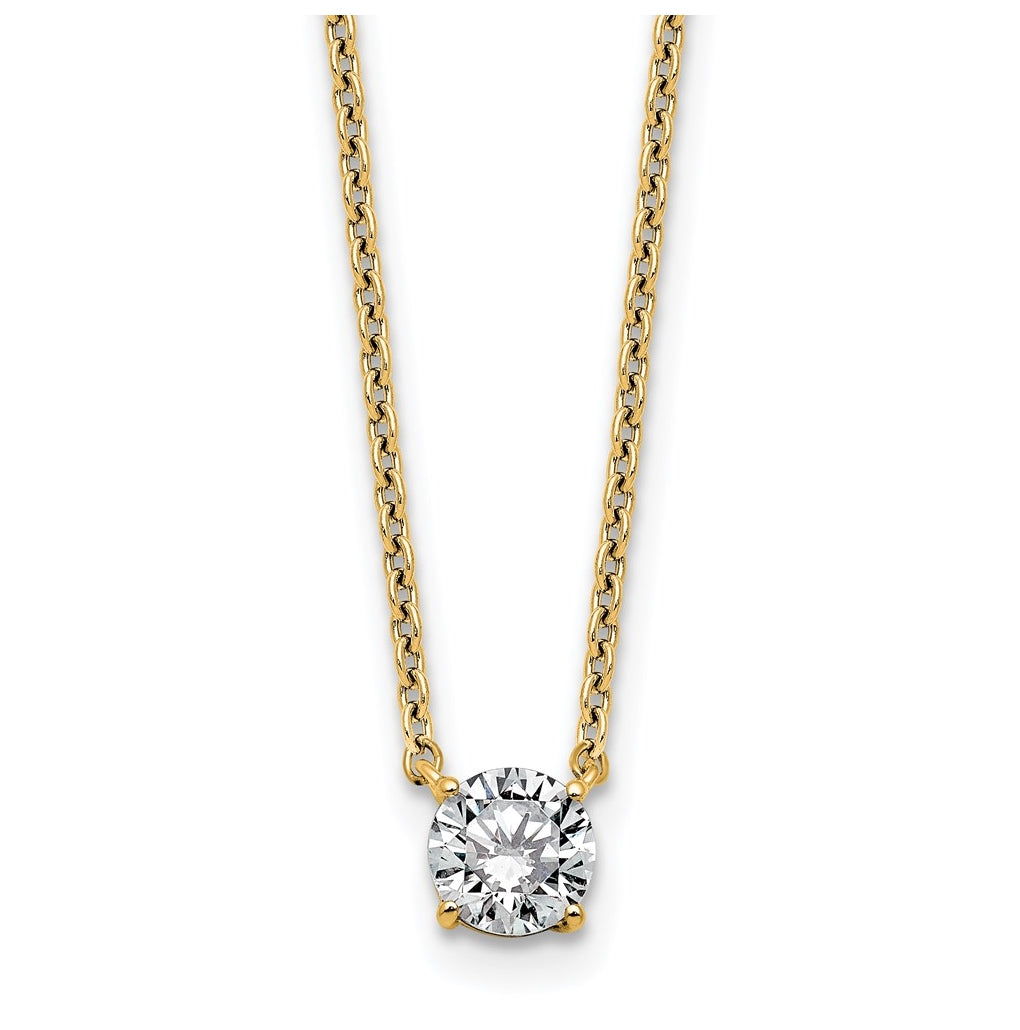 14K Yellow Or White Gold Lab Grown Diamond VS+ F+ Round Complete Four Prong 18 inch Solitaire Necklace