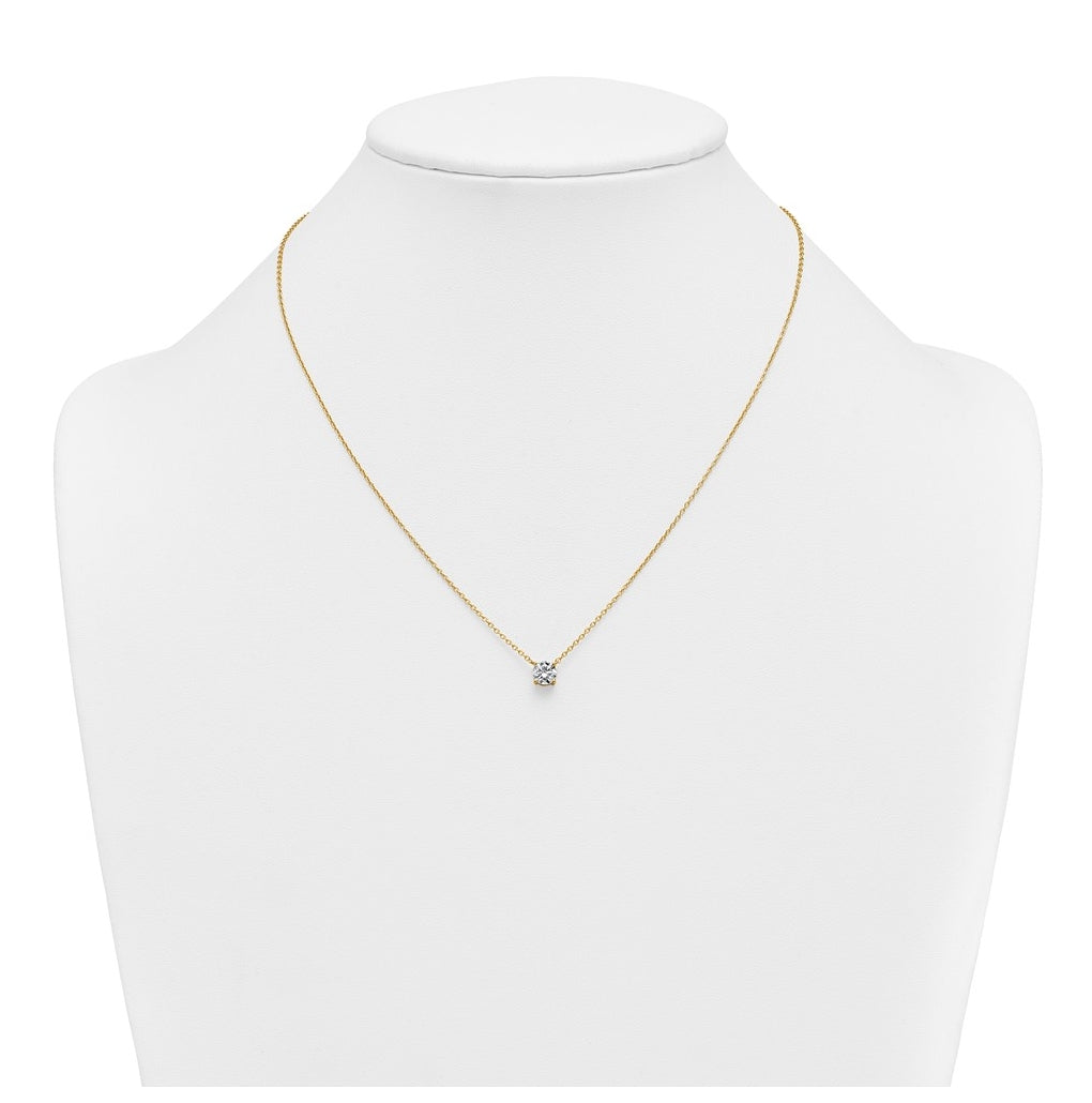 14K Yellow Or White Gold Lab Grown Diamond VS+ F+ Round Complete Four Prong 18 inch Solitaire Necklace