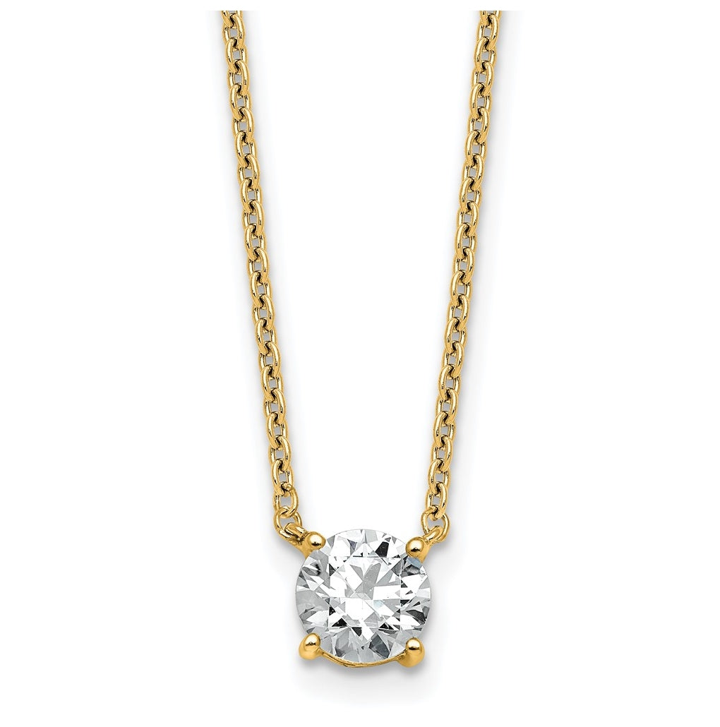 14K Yellow Or White Gold Lab Grown Diamond VS+ F+ Round Complete Four Prong 18 inch Solitaire Necklace