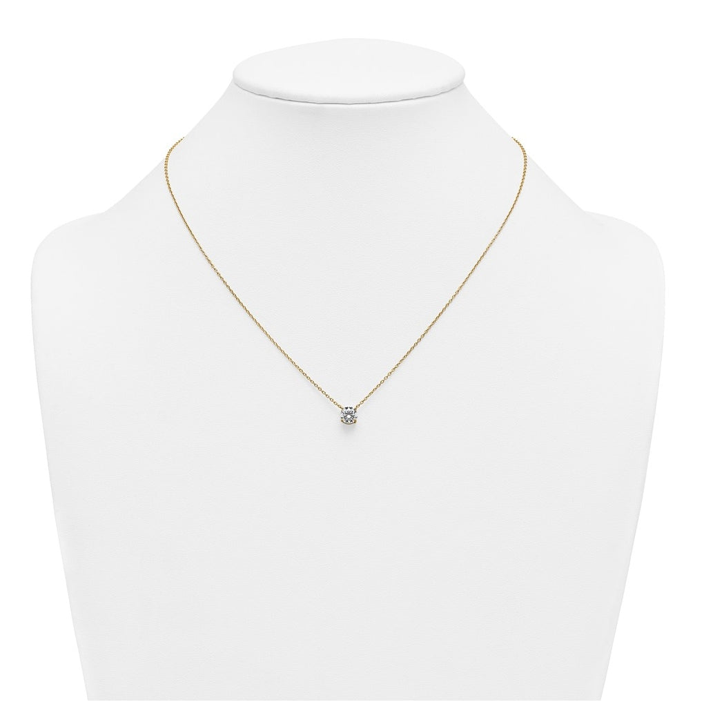14K Yellow Or White Gold Lab Grown Diamond VS+ F+ Round Complete Four Prong 18 inch Solitaire Necklace