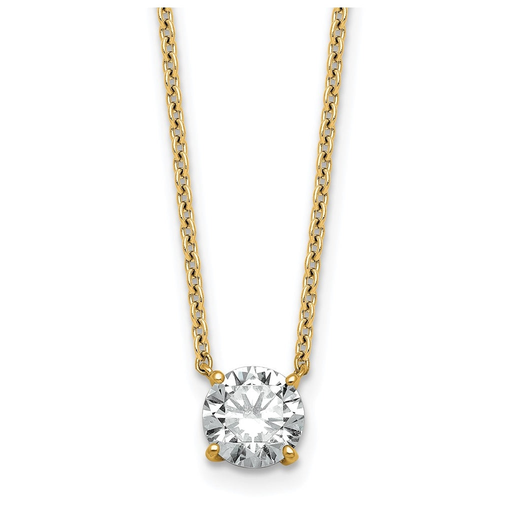 14K Yellow Or White Gold Lab Grown Diamond VS+ F+ Round Complete Four Prong 18 inch Solitaire Necklace