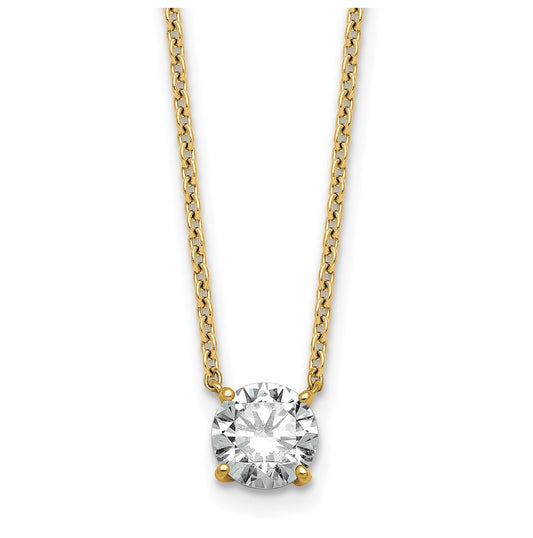 14K Yellow Or White Gold Certified Lab Grown Diamond VS+ F+ Round Complete Four Prong 18 inch Solitaire Necklace