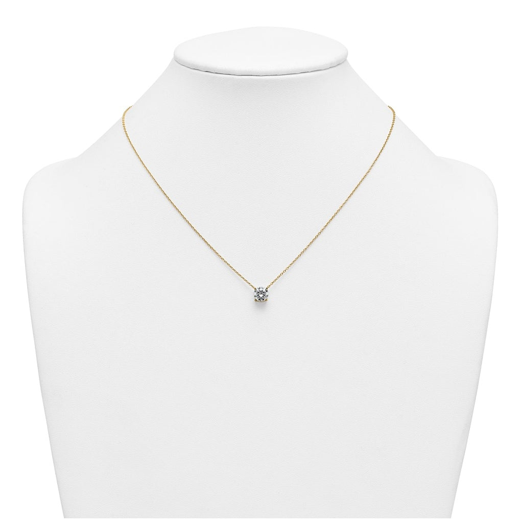 14K Yellow Or White Gold Lab Grown Diamond VS+ F+ Round Complete Four Prong 18 inch Solitaire Necklace