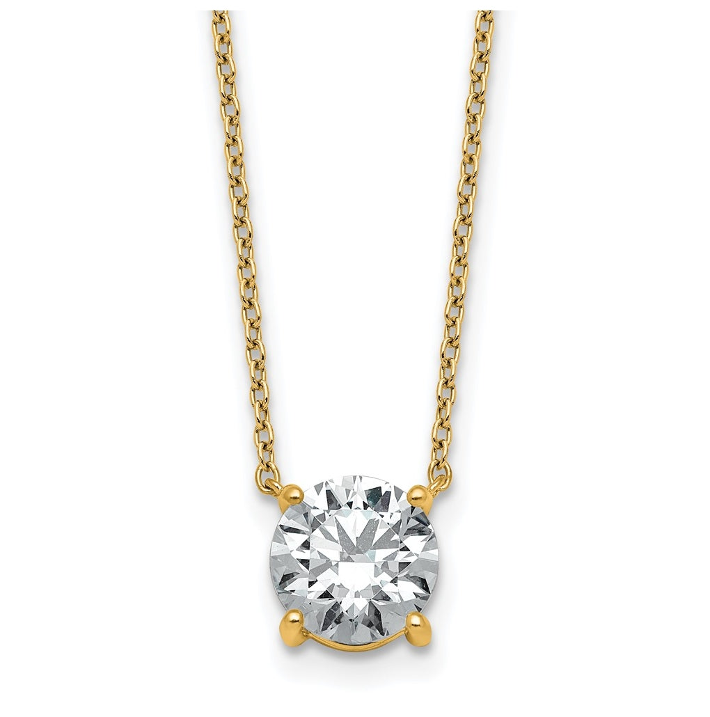 14K Yellow Or White Gold Certified Lab Grown Diamond VS+ F+ Round Complete Four Prong 18 inch Solitaire Necklace