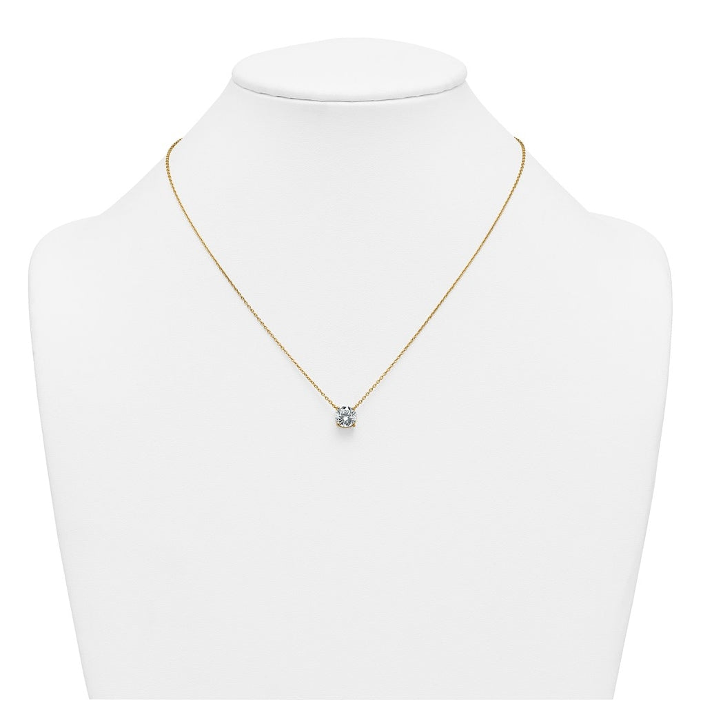 14K Yellow Or White Gold Certified Lab Grown Diamond VS+ F+ Round Complete Four Prong 18 inch Solitaire Necklace