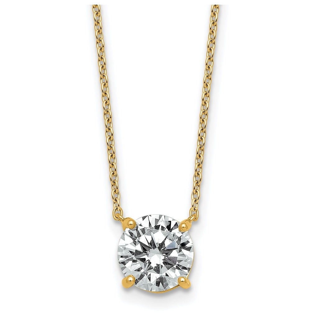 14K Yellow Or White Gold Lab Grown Diamond VS+ F+ Round Complete Four Prong 18 inch Solitaire Necklace