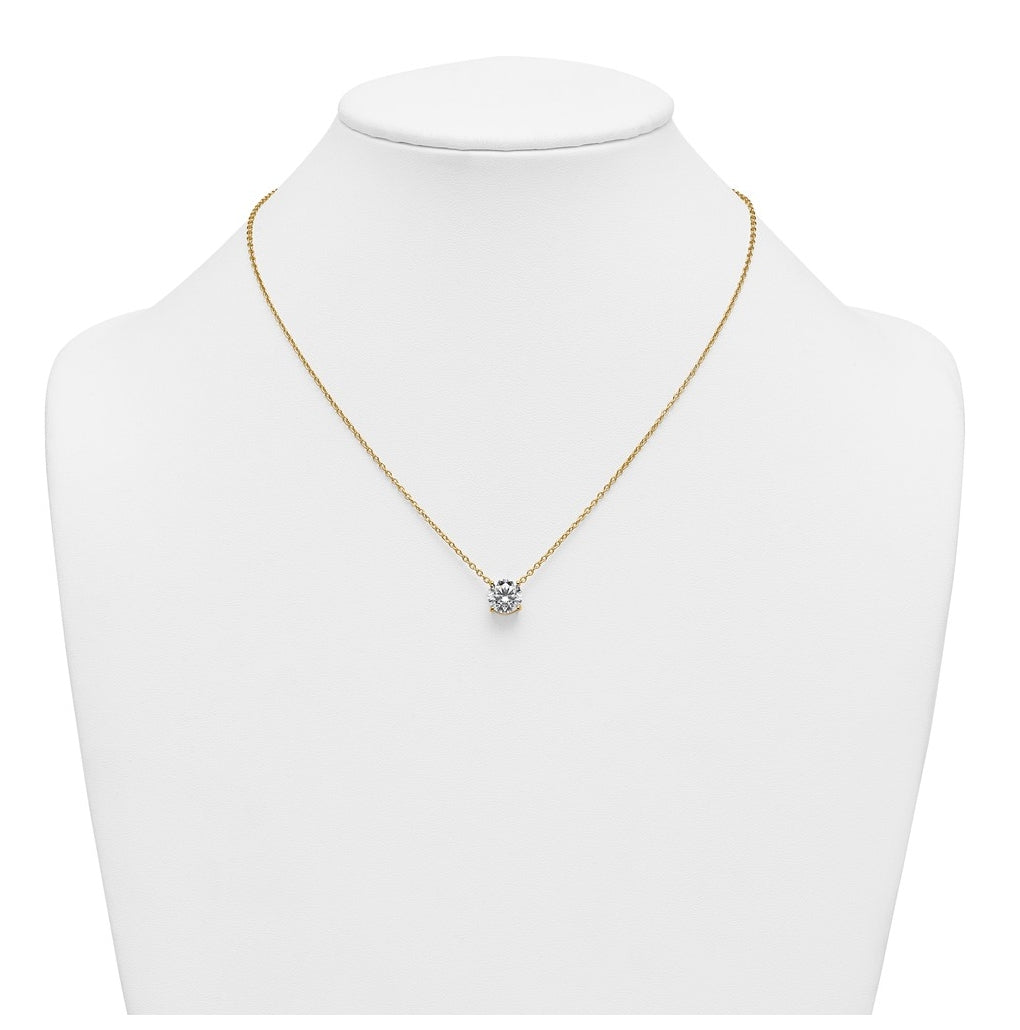 14K Yellow Or White Gold Certified Lab Grown Diamond VS+ F+ Round Complete Four Prong 18 inch Solitaire Necklace