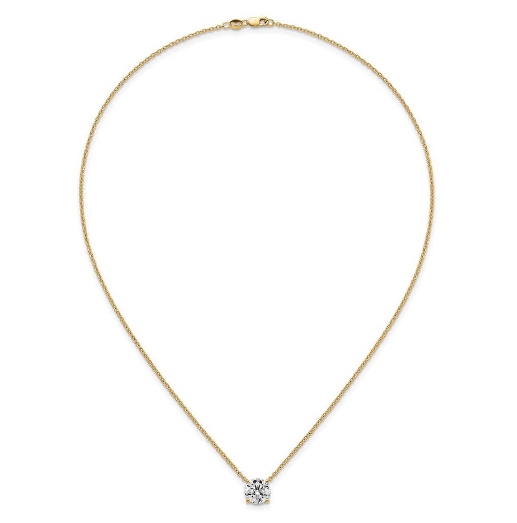 14K Yellow Or White Gold Lab Grown Diamond VS+ F+ Round Complete Four Prong 18 inch Solitaire Necklace