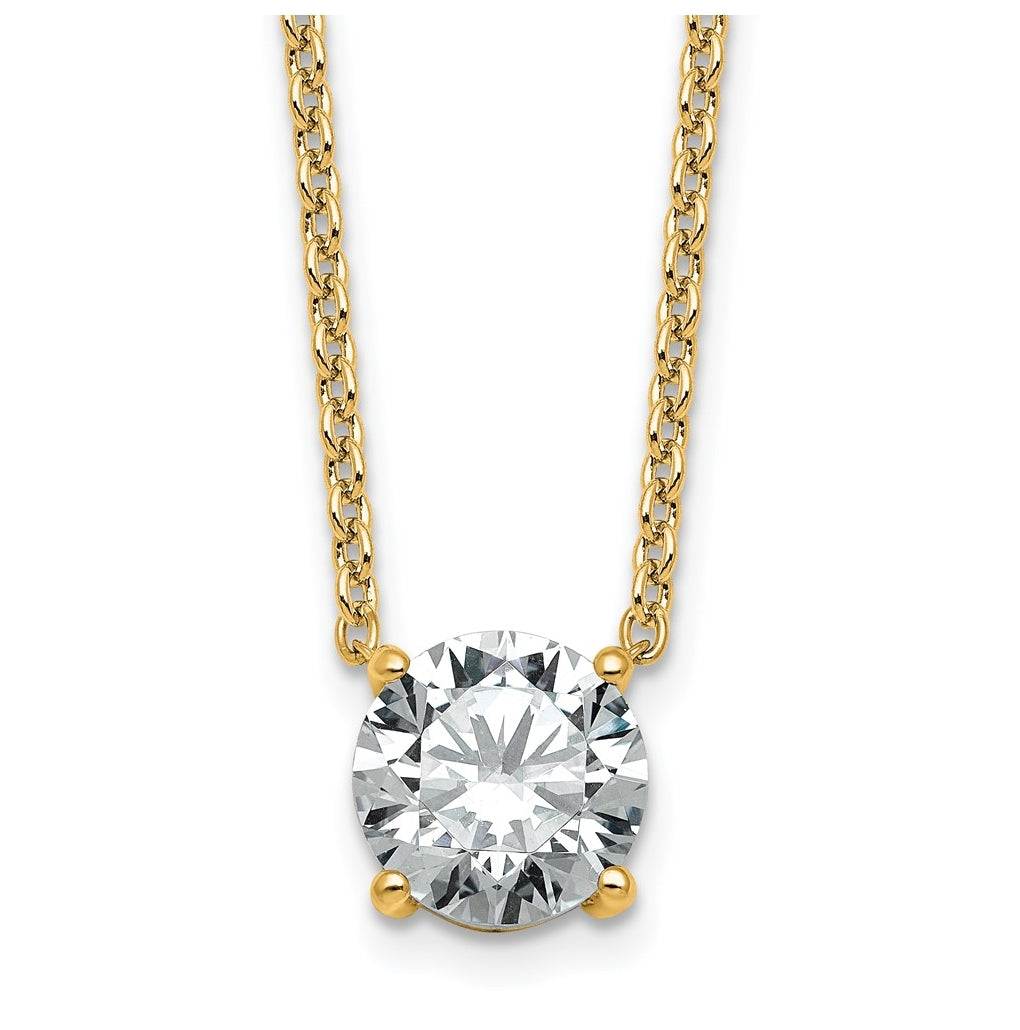 14K Yellow Or White Gold Lab Grown Diamond VS+ F+ Round Complete Four Prong 18 inch Solitaire Necklace