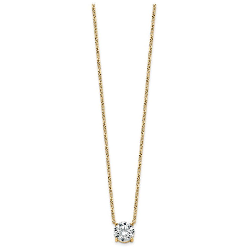 14K Yellow Or White Gold Certified Lab Grown Diamond VS+ F+ Round Complete Four Prong 18 inch Solitaire Necklace