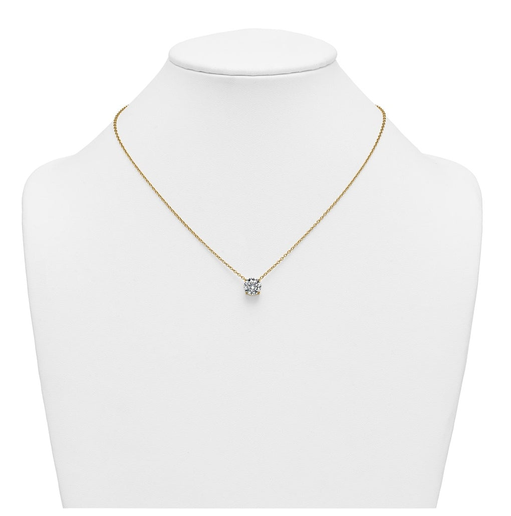 14K Yellow Or White Gold Lab Grown Diamond VS+ F+ Round Complete Four Prong 18 inch Solitaire Necklace
