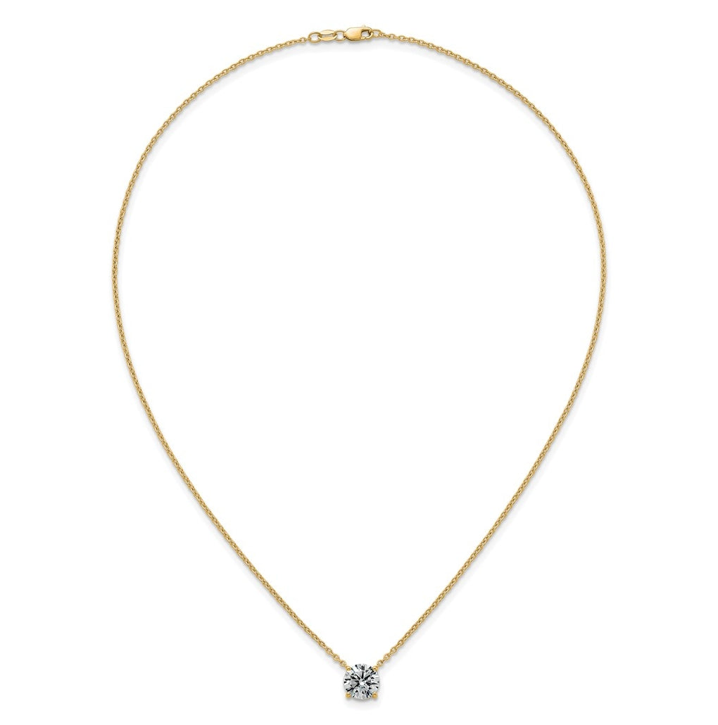 14K Yellow Or White Gold Certified Lab Grown Diamond VS+ F+ Round Complete Four Prong 18 inch Solitaire Necklace