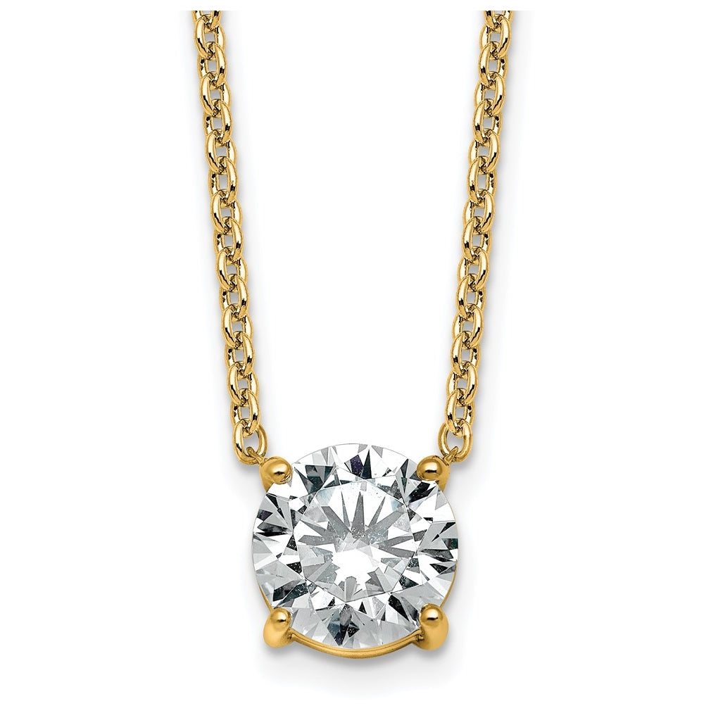 14K Yellow Or White Gold Certified Lab Grown Diamond VS+ F+ Round Complete Four Prong 18 inch Solitaire Necklace
