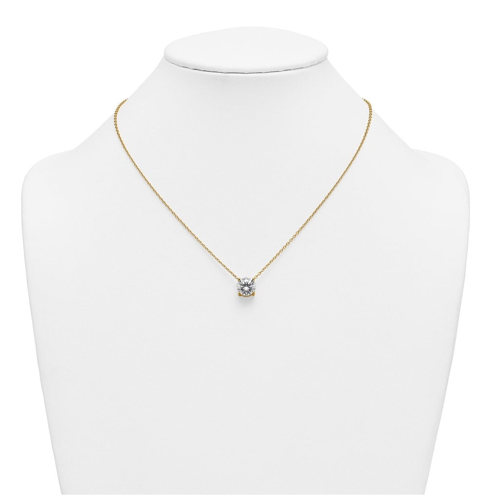 14K Yellow Or White Gold Lab Grown Diamond VS+ F+ Round Complete Four Prong 18 inch Solitaire Necklace