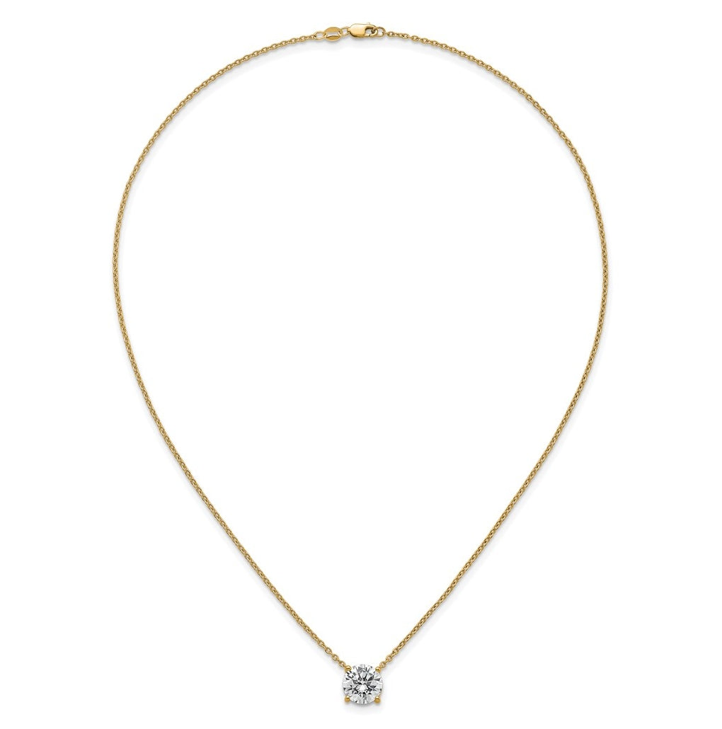 14K Yellow Or White Gold Certified Lab Grown Diamond VS+ F+ Round Complete Four Prong 18 inch Solitaire Necklace