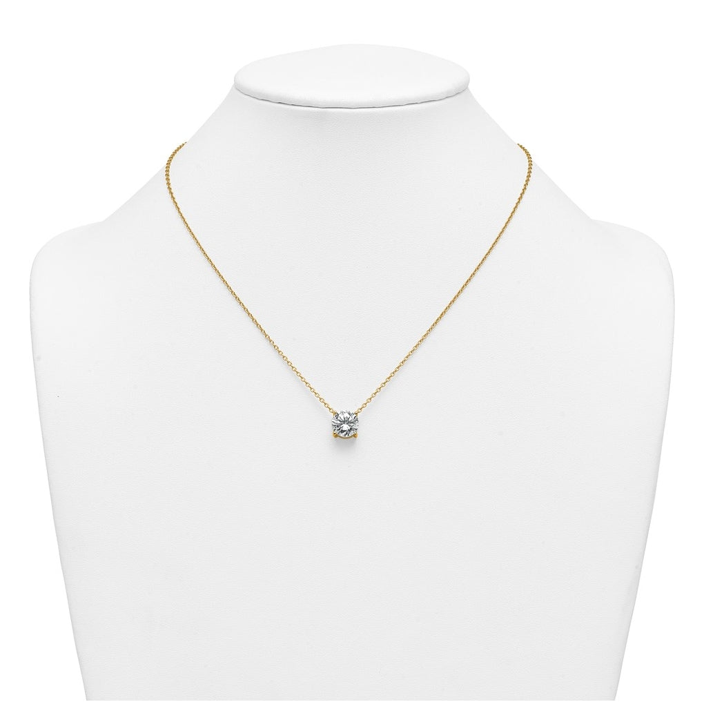 14K Yellow Or White Gold Lab Grown Diamond VS+ F+ Round Complete Four Prong 18 inch Solitaire Necklace