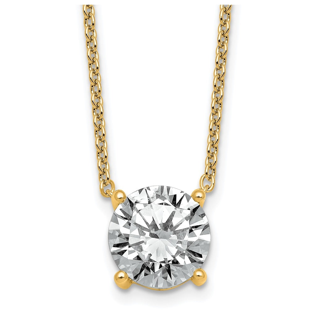 14K Yellow Or White Gold Lab Grown Diamond VS+ F+ Round Complete Four Prong 18 inch Solitaire Necklace