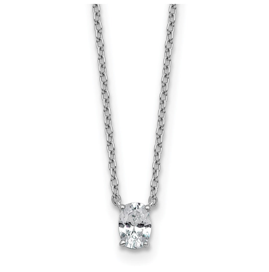 14K Yellow Or White Gold Lab Grown Diamond VS+ F+ Oval Complete 18 inch Four Prong Pendant Necklace