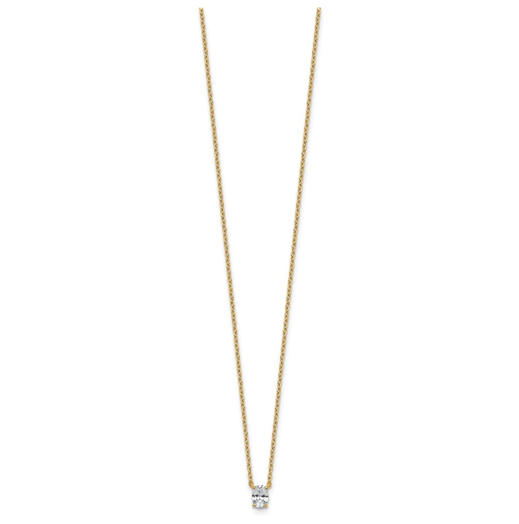 14K Yellow Or White Gold Lab Grown Diamond VS+ F+ Oval Complete 18 inch Four Prong Pendant Necklace