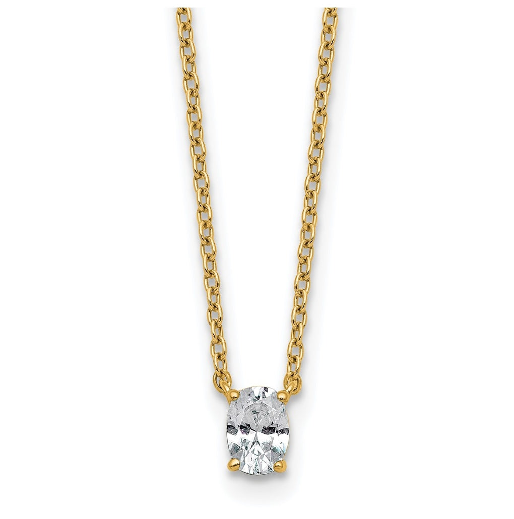 14K Yellow Or White Gold Lab Grown Diamond VS+ F+ Oval Complete 18 inch Four Prong Pendant Necklace