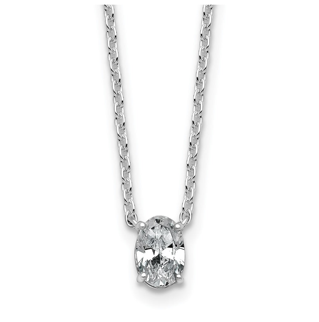 14K Yellow Or White Gold Lab Grown Diamond VS+ F+ Oval Complete 18 inch Four Prong Pendant Necklace