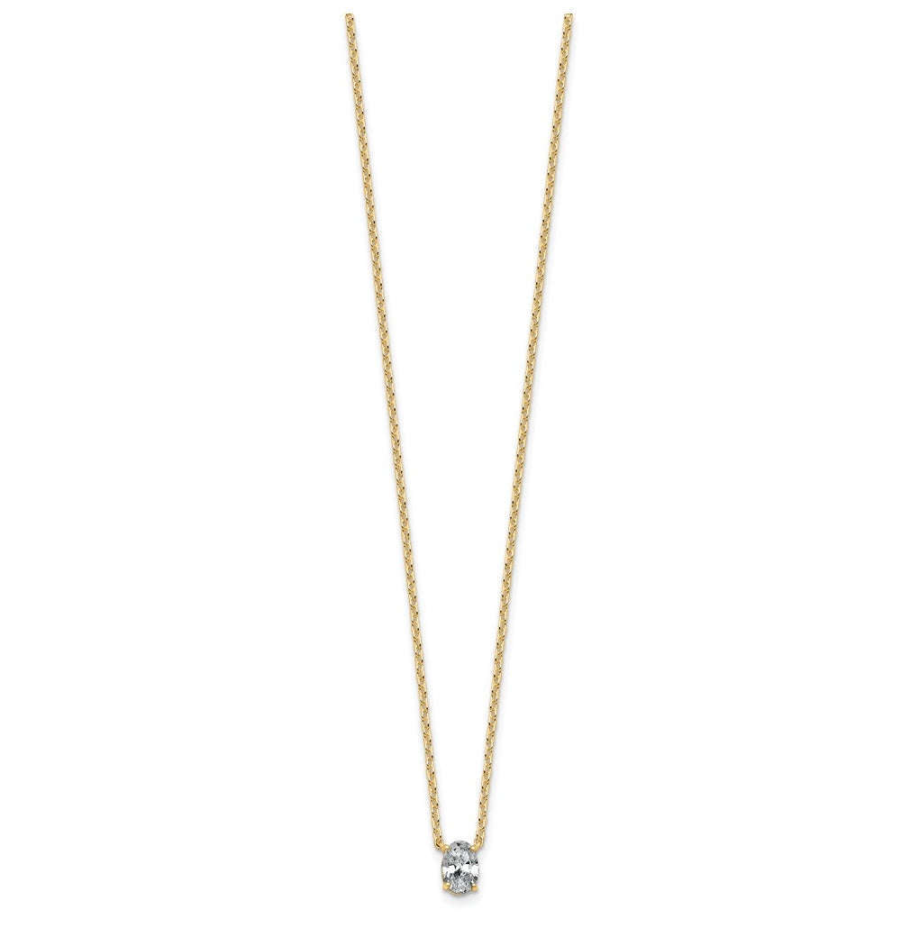 14K Yellow Or White Gold Lab Grown Diamond VS+ F+ Oval Complete 18 inch Four Prong Pendant Necklace