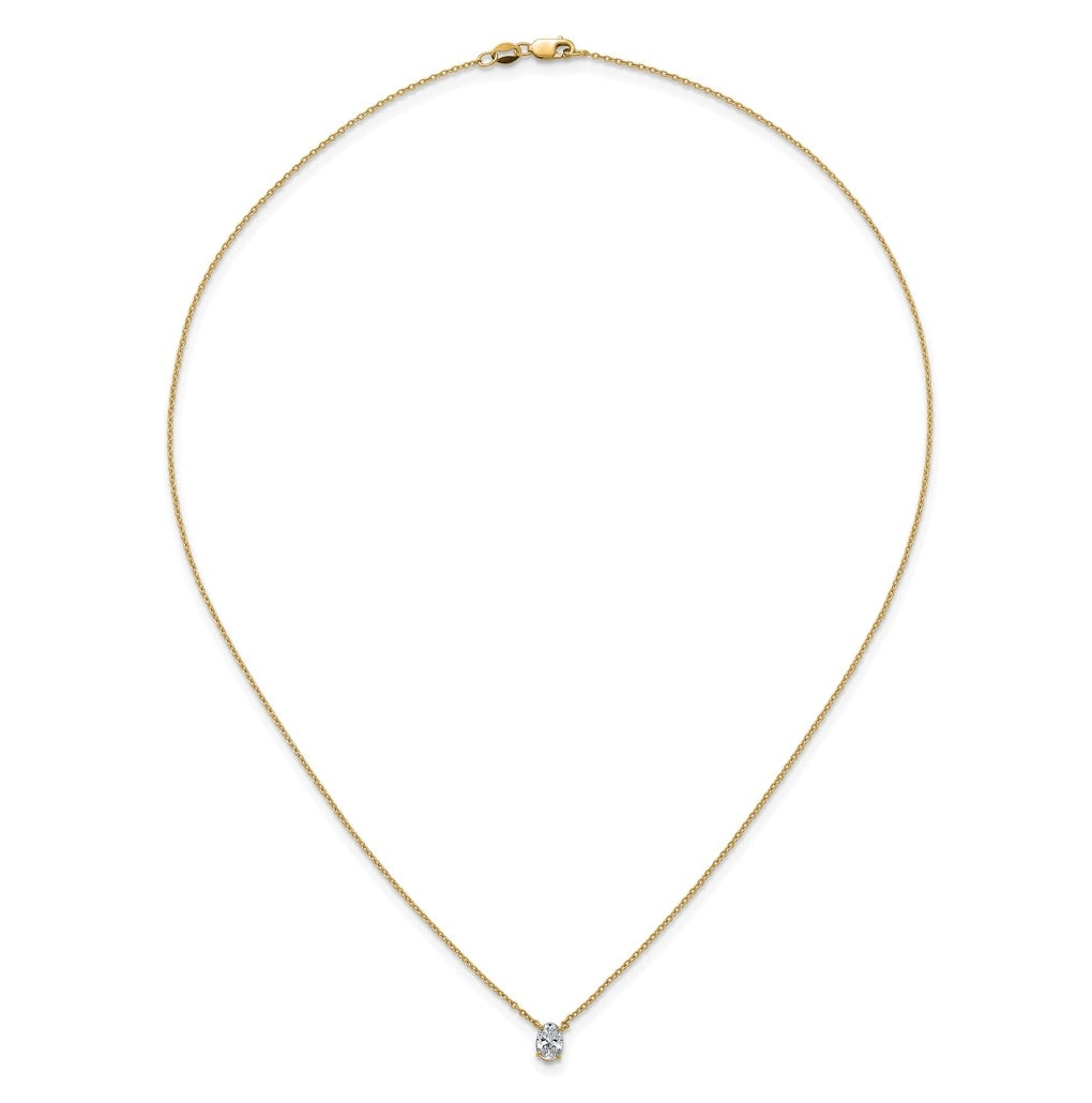 14K Yellow Or White Gold Lab Grown Diamond VS+ F+ Oval Complete 18 inch Four Prong Pendant Necklace