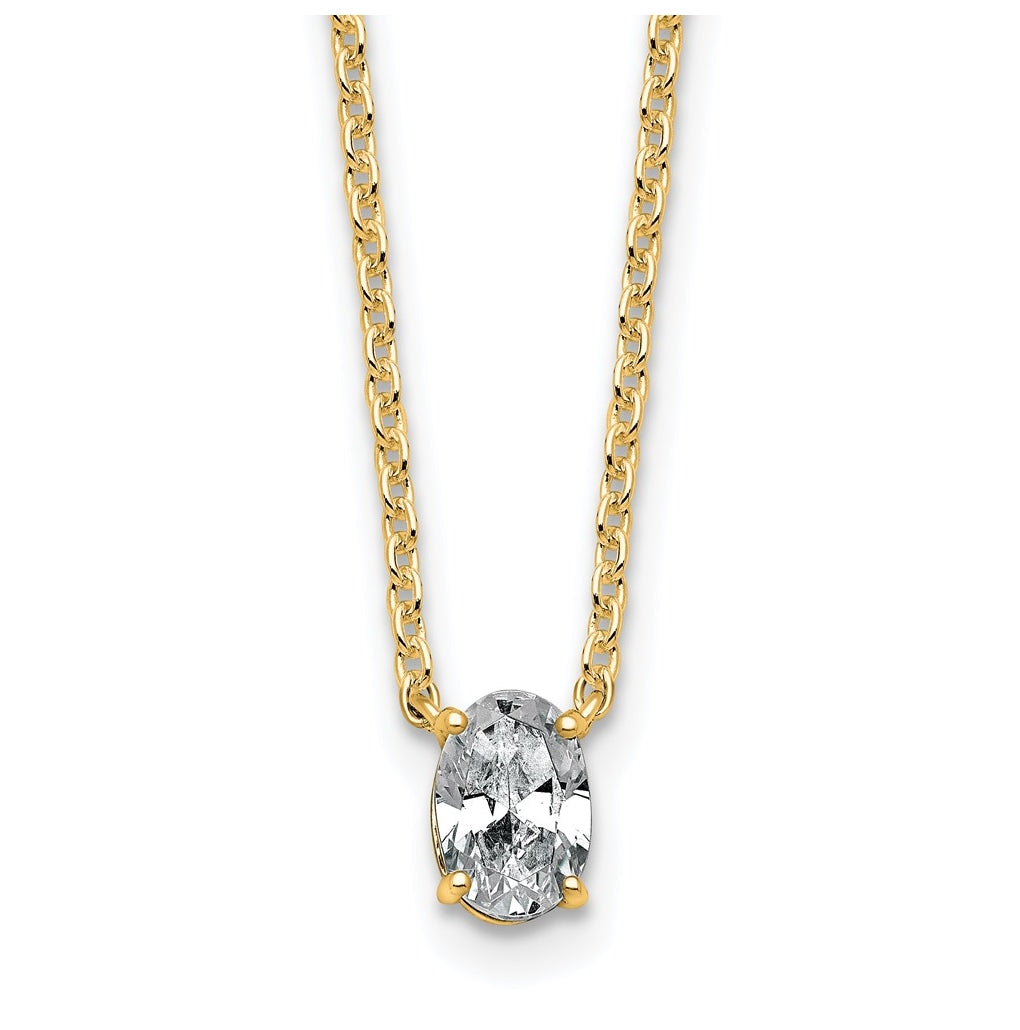14K Yellow Or White Gold Lab Grown Diamond VS+ F+ Oval Complete 18 inch Four Prong Pendant Necklace