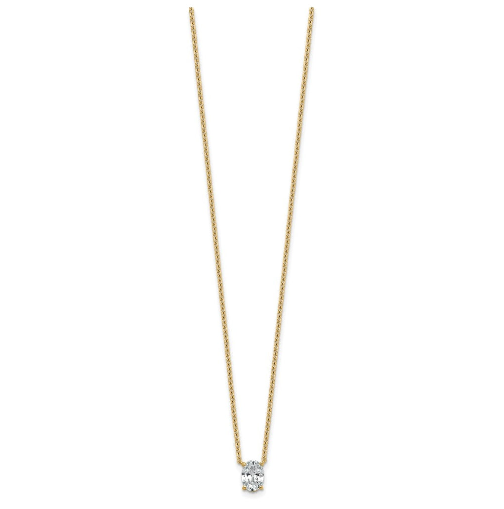 14K Yellow Or White Gold Lab Grown Diamond VS+ F+ Oval Complete 18 inch Four Prong Pendant Necklace