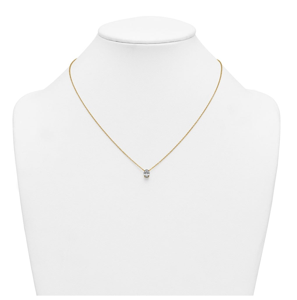 14K Yellow Or White Gold Lab Grown Diamond VS+ F+ Oval Complete 18 inch Four Prong Pendant Necklace