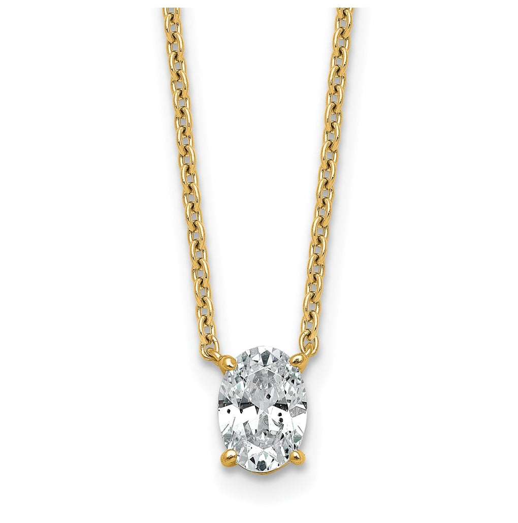 14K Yellow Or White Gold Lab Grown Diamond VS+ F+ Oval Complete 18 inch Four Prong Pendant Necklace
