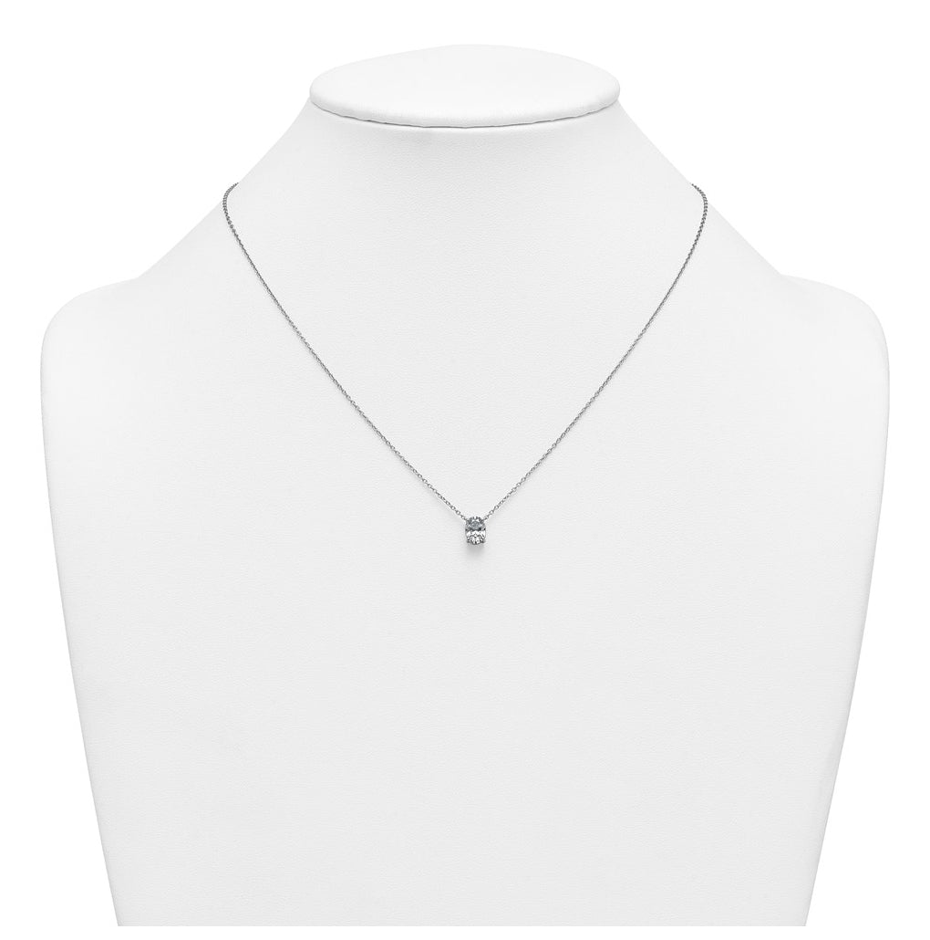 14K Yellow Or White Gold Certified Lab Grown Diamond VS+ F+ Oval Complete Four Prong 18 inch Pendant Necklace