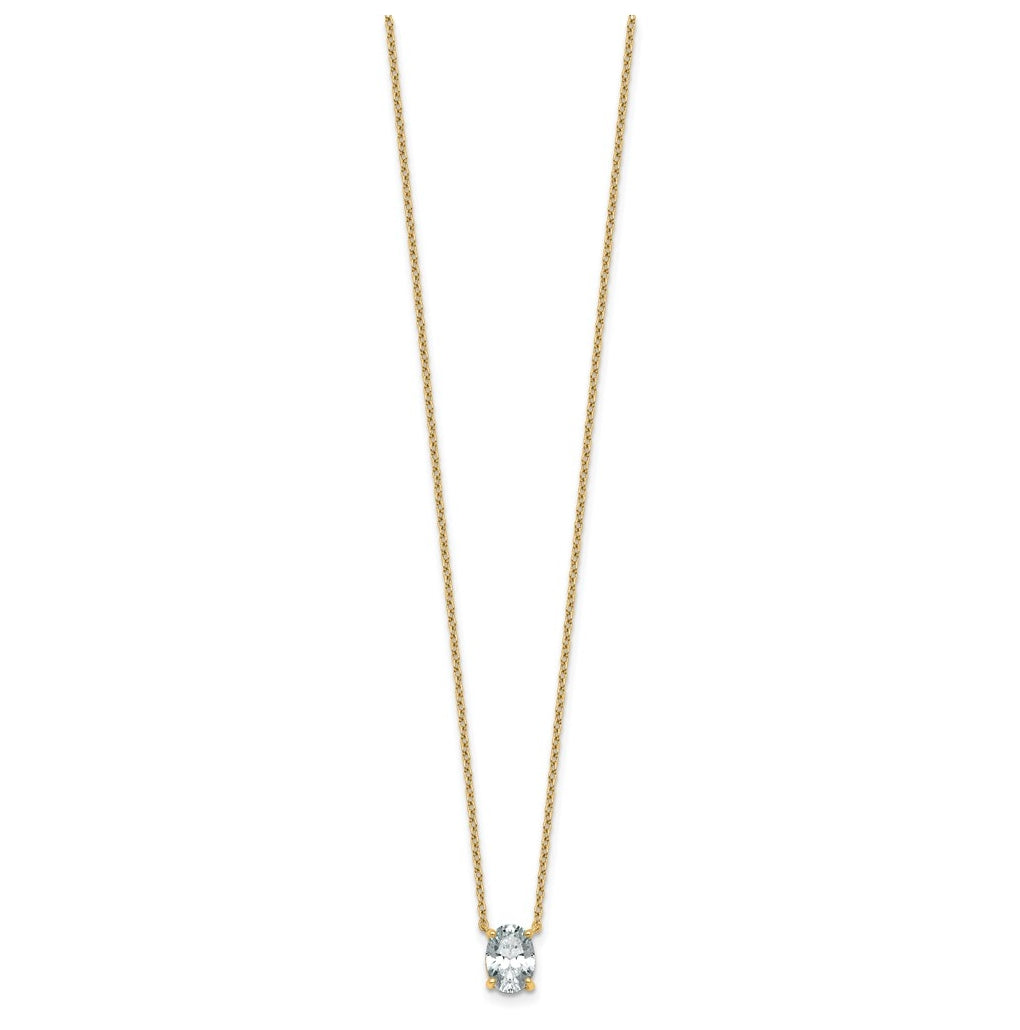 14K Yellow Or White Gold Certified Lab Grown Diamond VS+ F+ Oval Complete Four Prong 18 inch Pendant Necklace