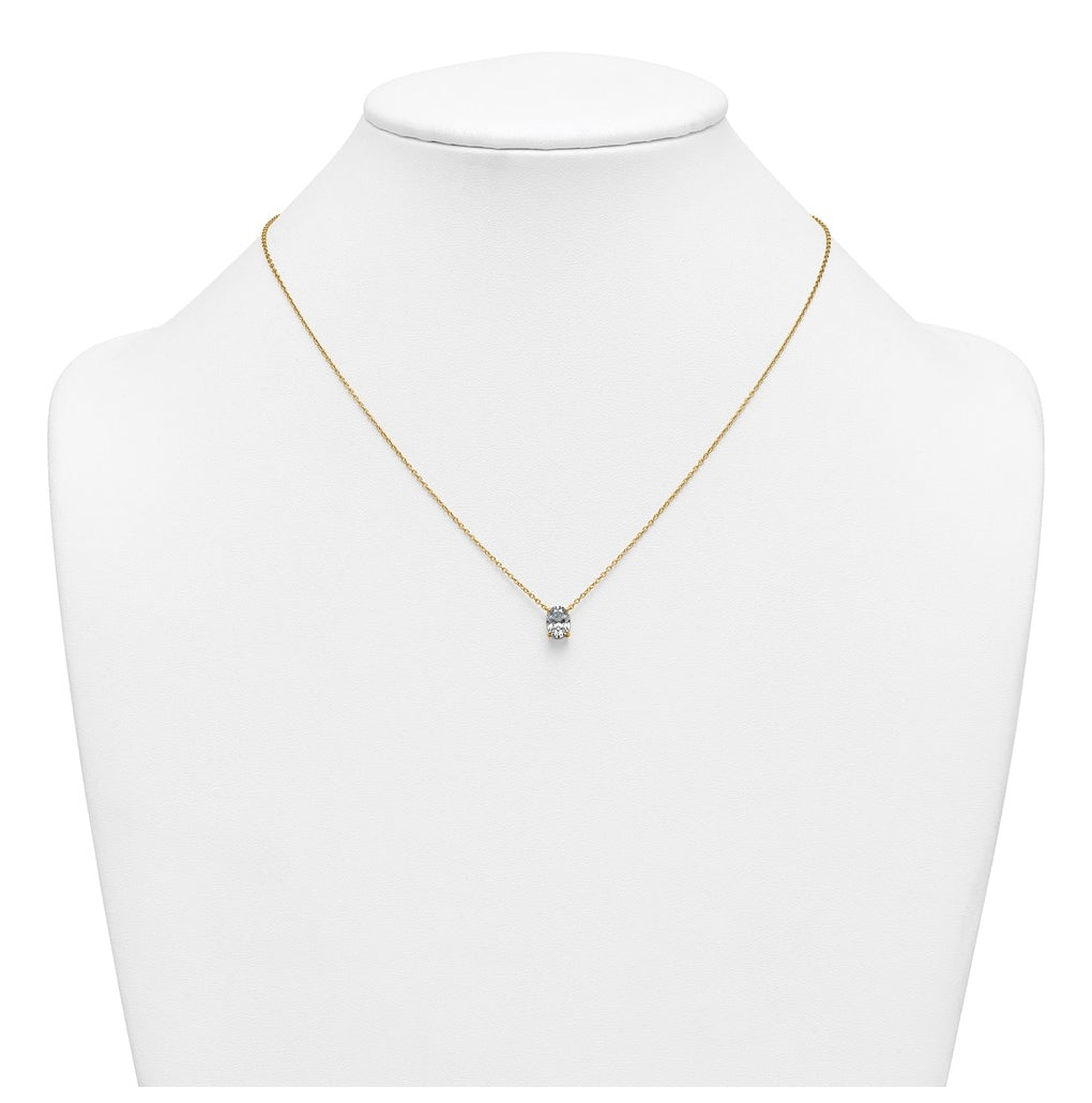 14K Yellow Or White Gold Lab Grown Diamond VS+ F+ Oval Complete 18 inch Four Prong Pendant Necklace