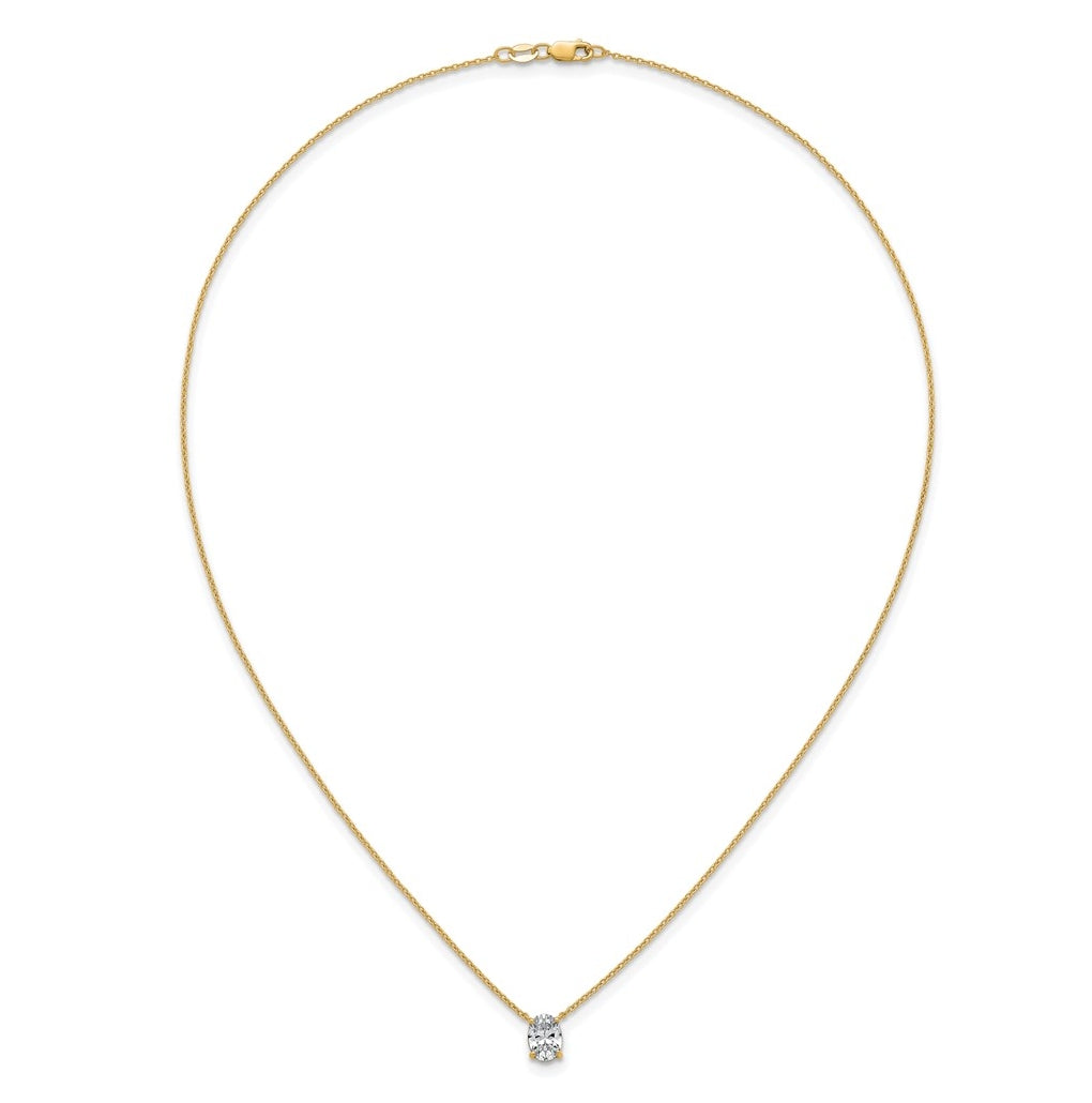 14K Yellow Or White Gold Lab Grown Diamond VS+ F+ Oval Complete 18 inch Four Prong Pendant Necklace