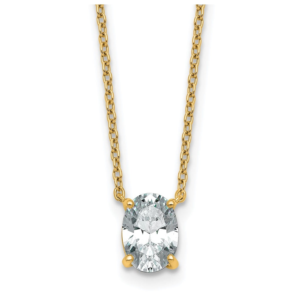 14K Yellow Or White Gold Lab Grown Diamond VS+ F+ Oval Complete 18 inch Four Prong Pendant Necklace