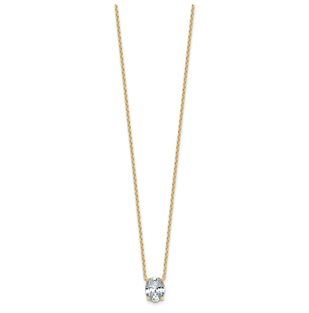 14K Yellow Or White Gold Lab Grown Diamond VS+ F+ Oval Complete 18 inch Four Prong Pendant Necklace