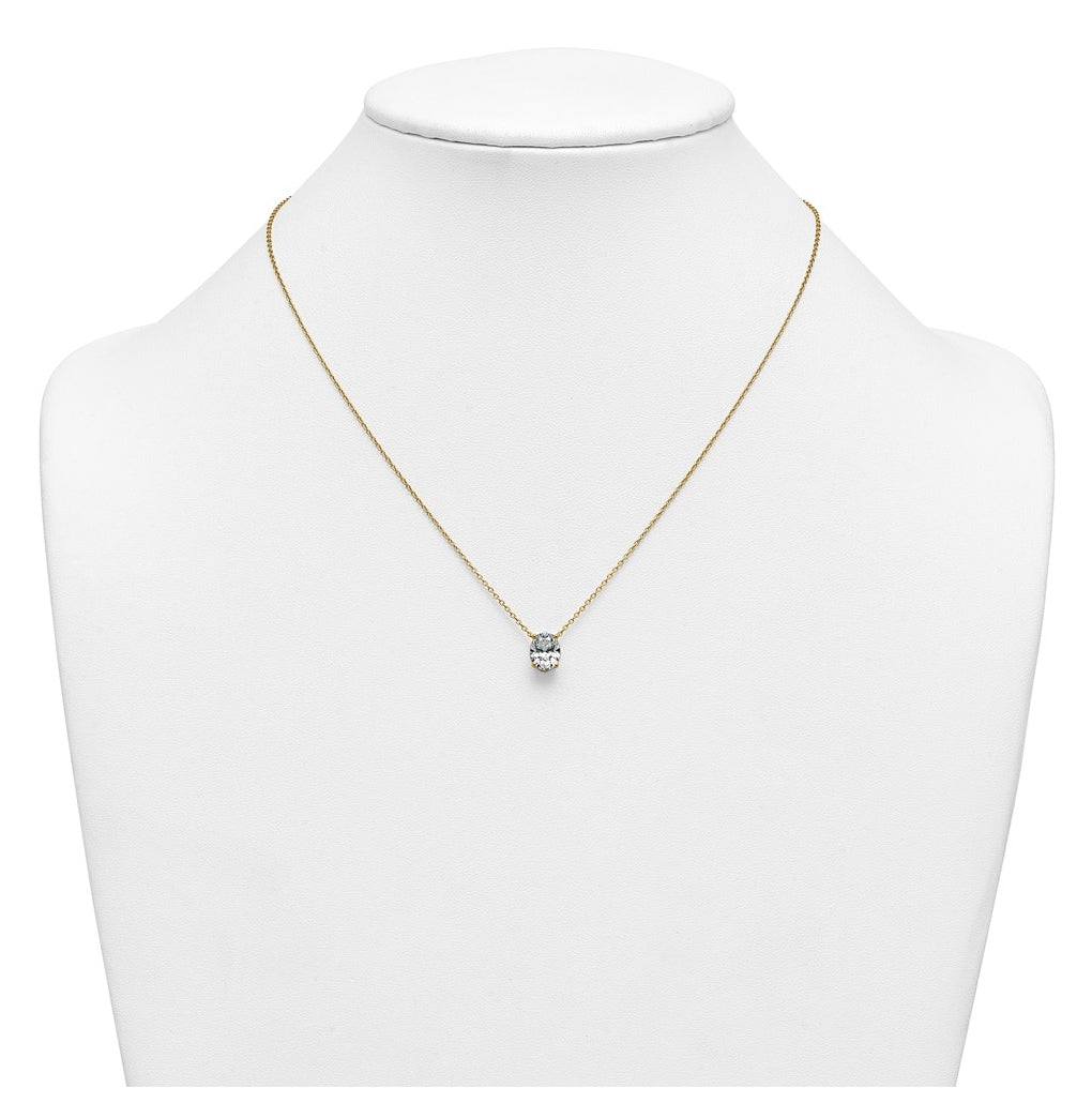 14K Yellow Or White Gold Lab Grown Diamond VS+ F+ Oval Complete 18 inch Four Prong Pendant Necklace
