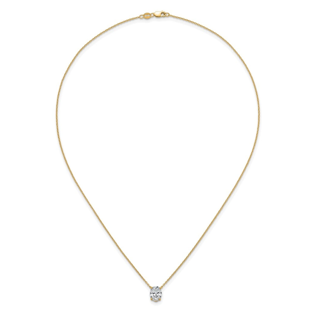 14K Yellow Or White Gold Certified Lab Grown Diamond VS+ F+ Oval Complete Four Prong 18 inch Pendant Necklace