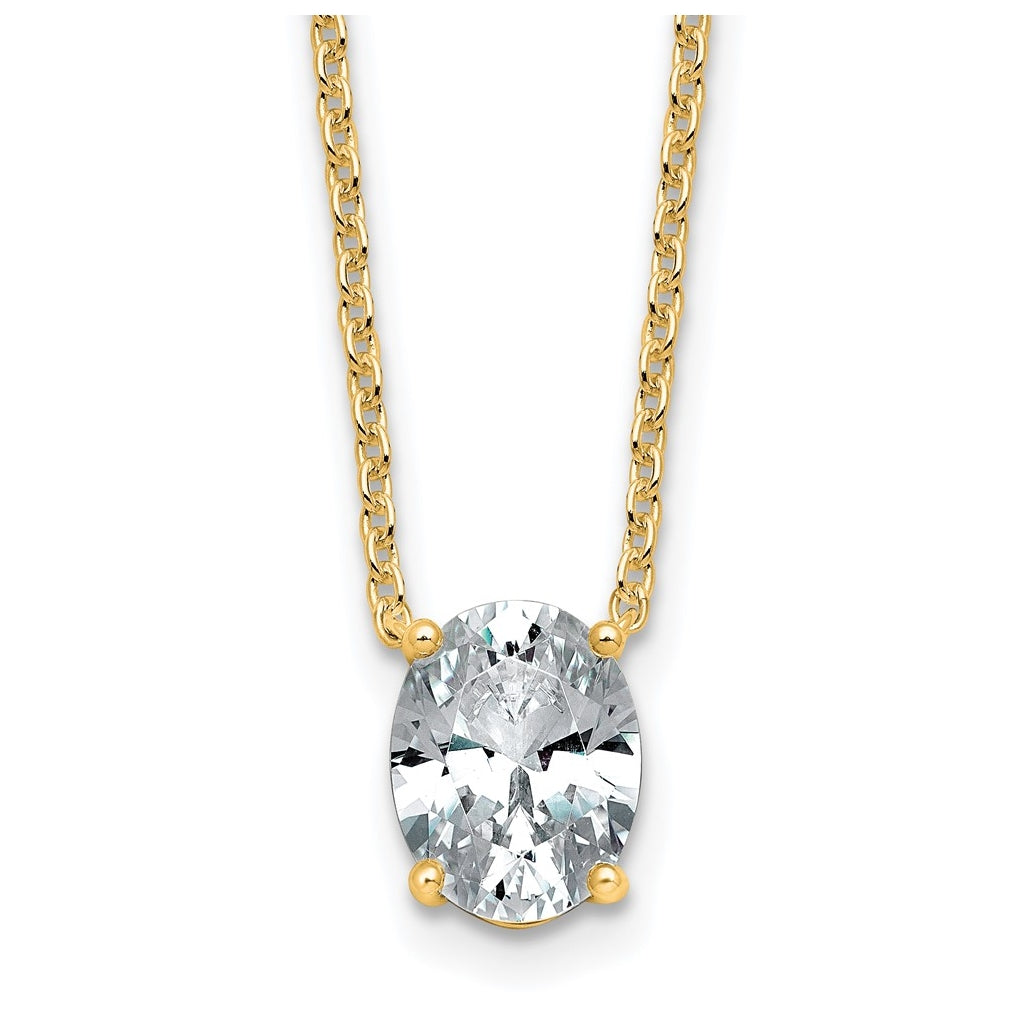 14K Yellow Or White Gold Certified Lab Grown Diamond VS+ F+ Oval Complete Four Prong 18 inch Pendant Necklace