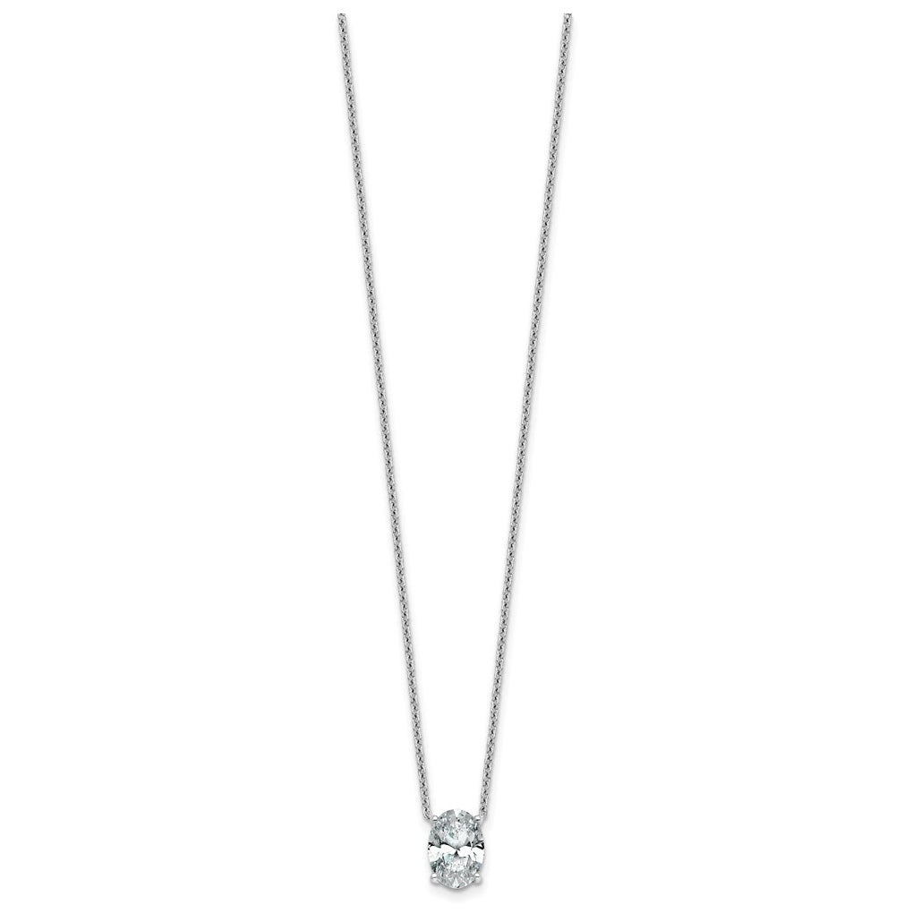 14K Yellow Or White Gold Certified Lab Grown Diamond VS+ F+ Oval Complete Four Prong 18 inch Pendant Necklace