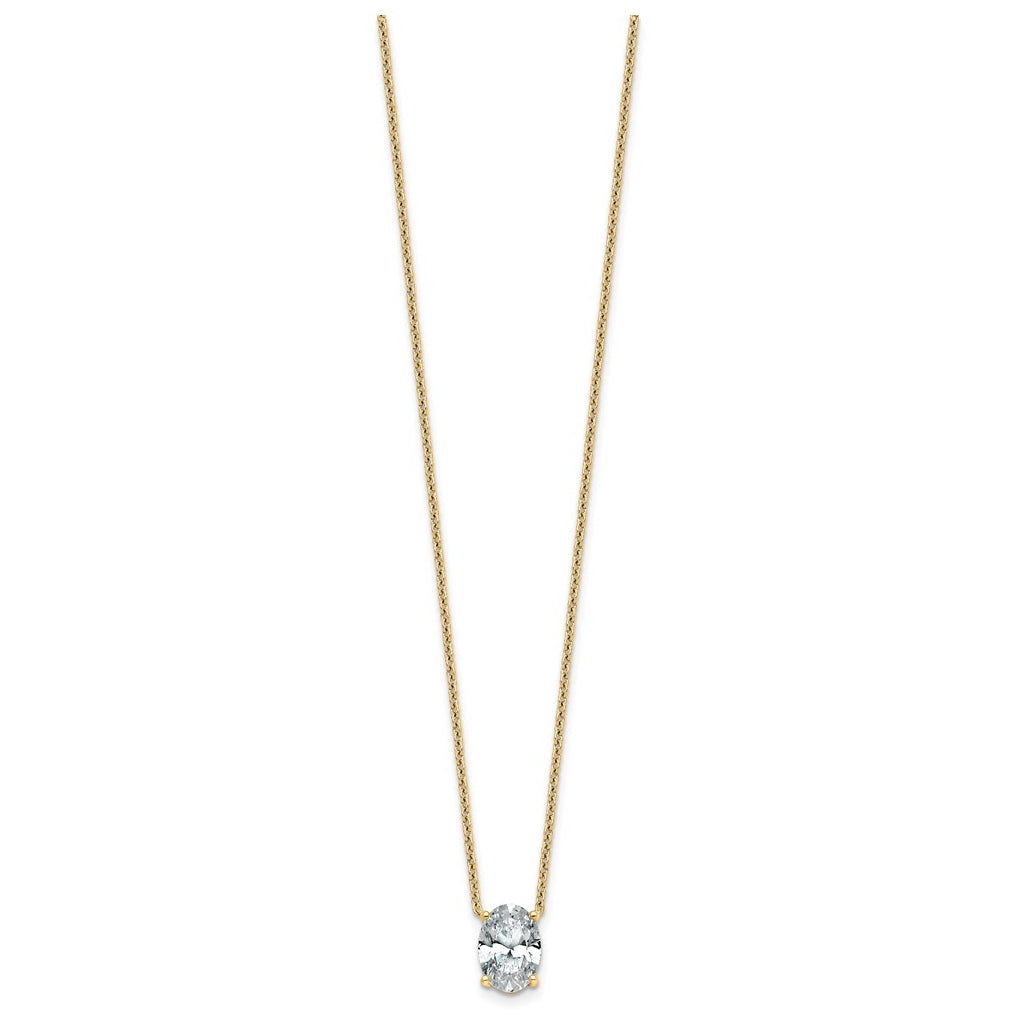 14K Yellow Or White Gold Certified Lab Grown Diamond VS+ F+ Oval Complete Four Prong 18 inch Pendant Necklace