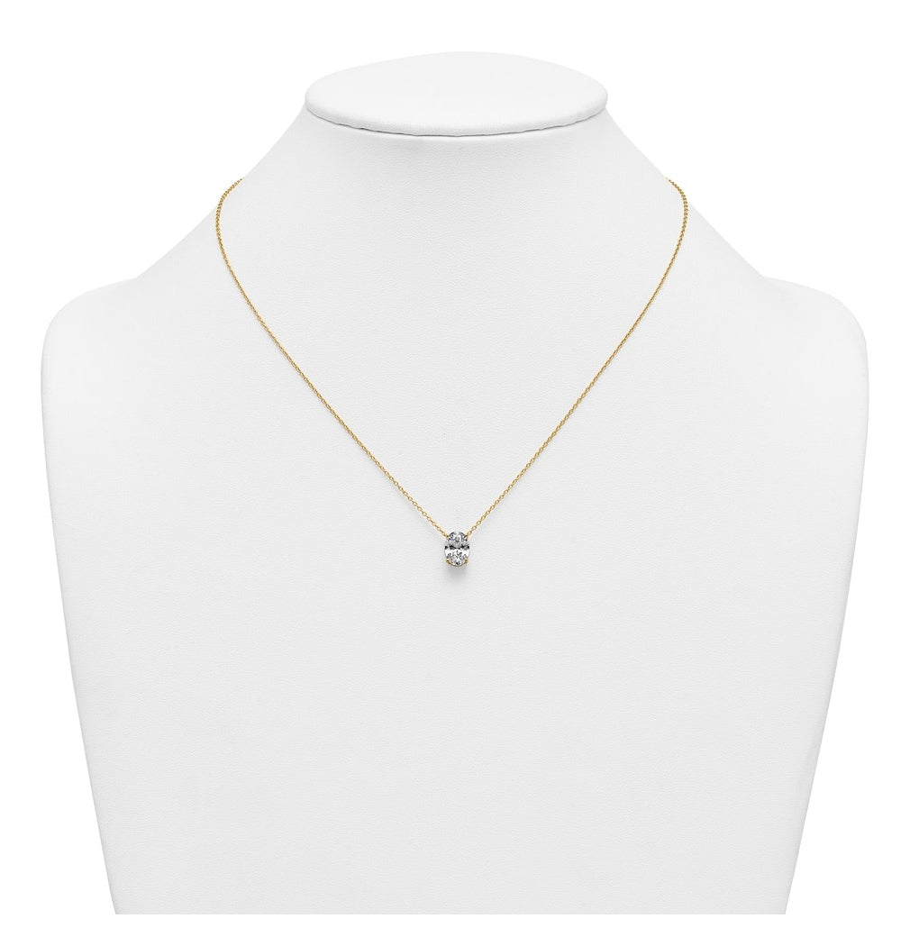 14K Yellow Or White Gold Certified Lab Grown Diamond VS+ F+ Oval Complete Four Prong 18 inch Pendant Necklace