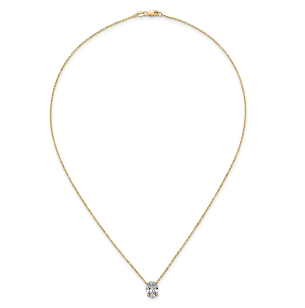 14K Yellow Or White Gold Certified Lab Grown Diamond VS+ F+ Oval Complete Four Prong 18 inch Pendant Necklace