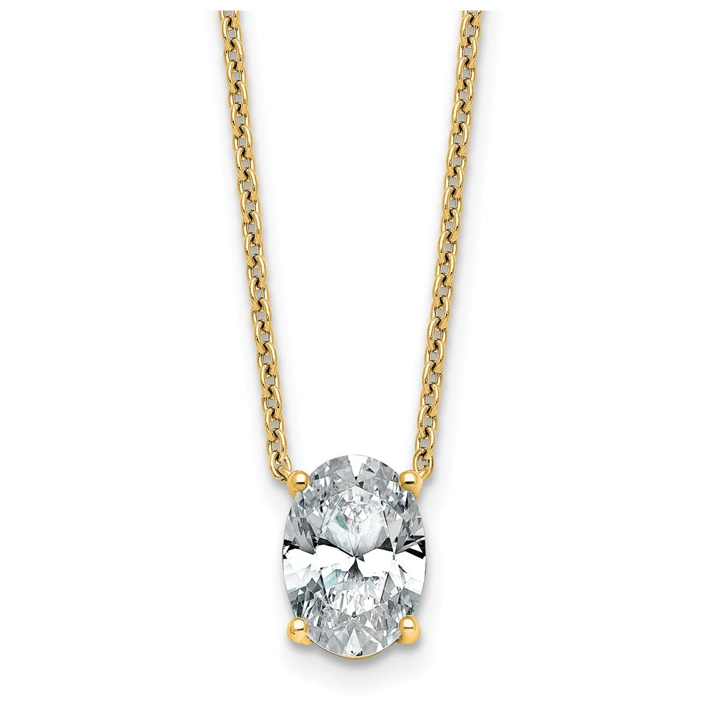 14K Yellow Or White Gold Lab Grown Diamond VS+ F+ Oval Complete 18 inch Four Prong Pendant Necklace
