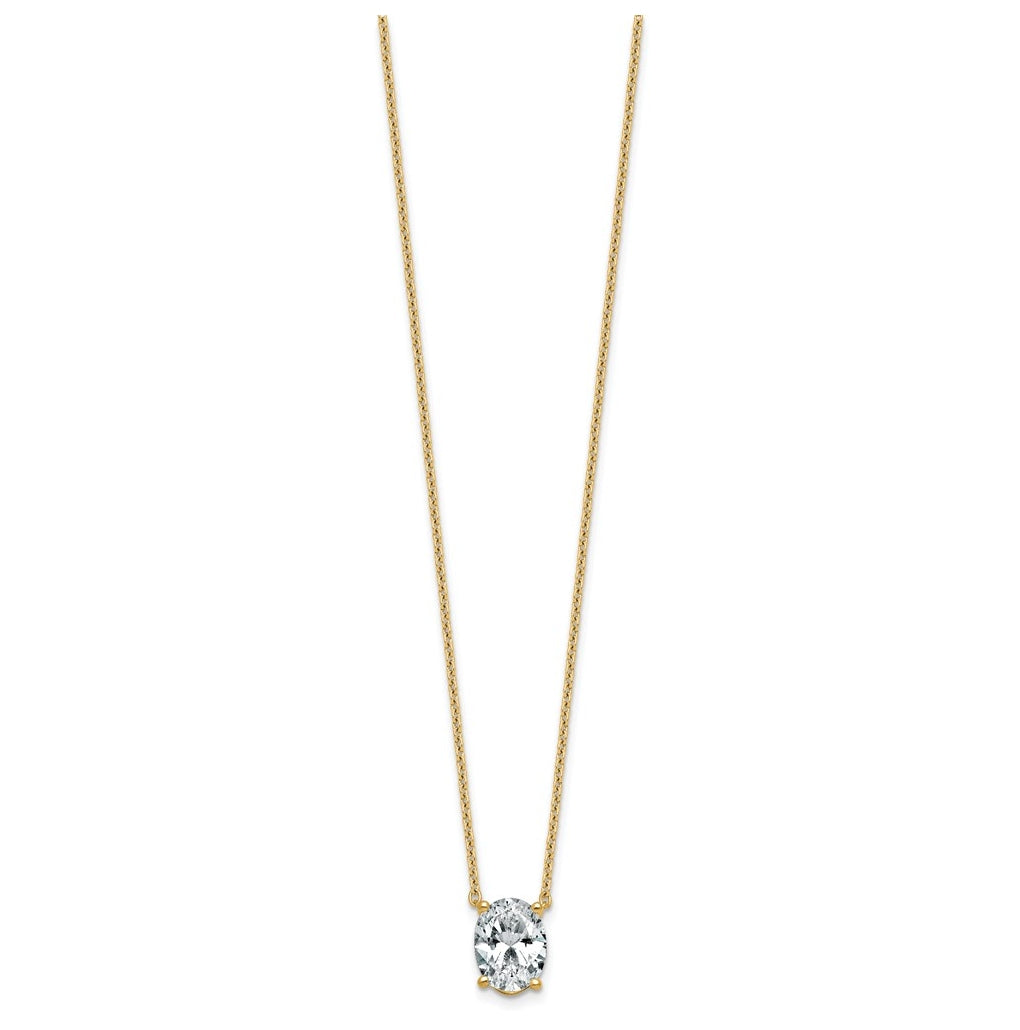 14K Yellow Or White Gold Certified Lab Grown Diamond VS+ F+ Oval Complete Four Prong 18 inch Pendant Necklace